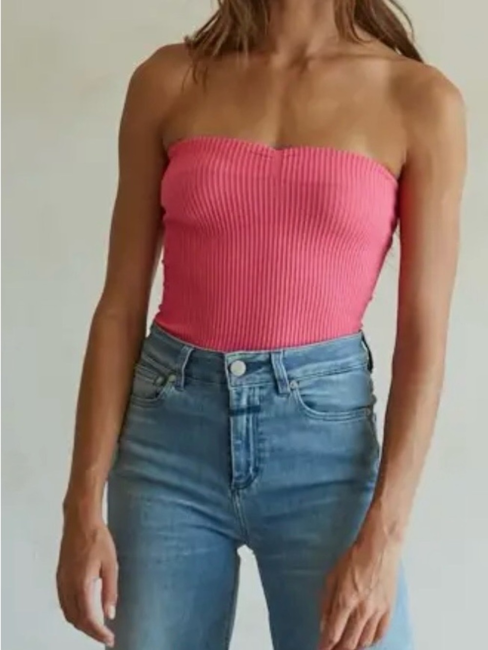 NWT Ribbed Strapless Tube Top - Pink